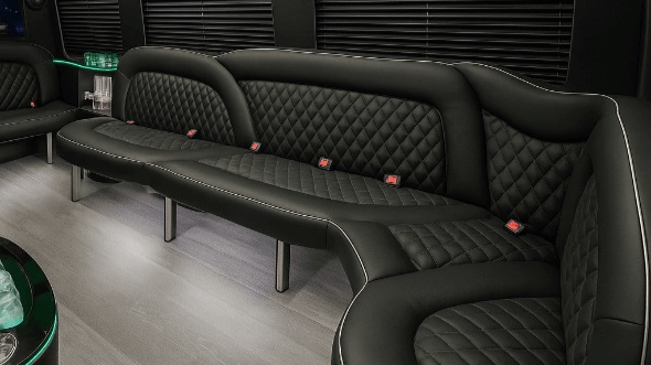 Interior of Charter Bus Company Hayward's 18 Passenger Party Bus in Hayward