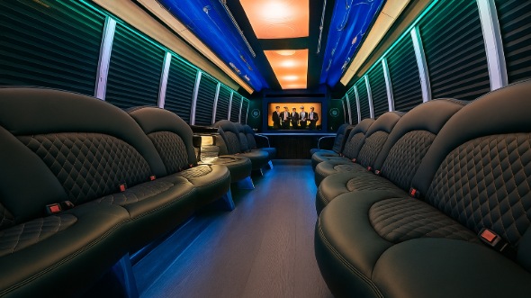 Interior of Charter Bus Company Hollister's 20 Passenger Party Bus in Hollister