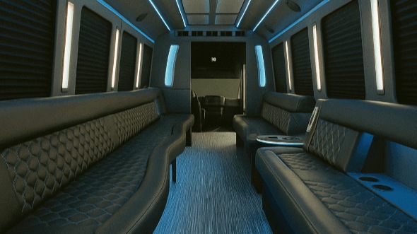 Interior of Charter Bus Company Hollister's 25 Passenger Party Bus in Hollister