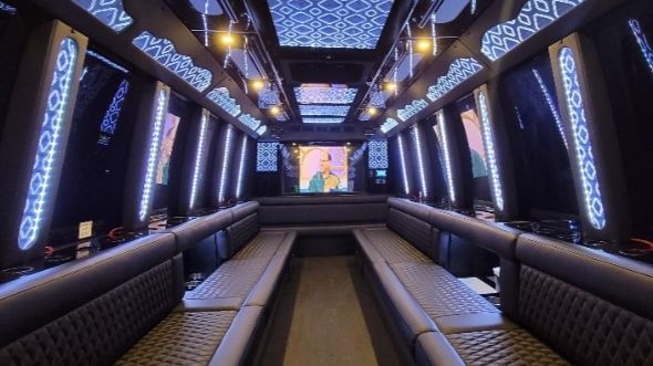 Interior of Charter Bus Company Gilroy's 40 Passenger Party Bus in Gilroy