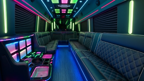 Interior of Charter Bus Company Santa Cruz's 40 Passenger Party Bus in Santa Cruz